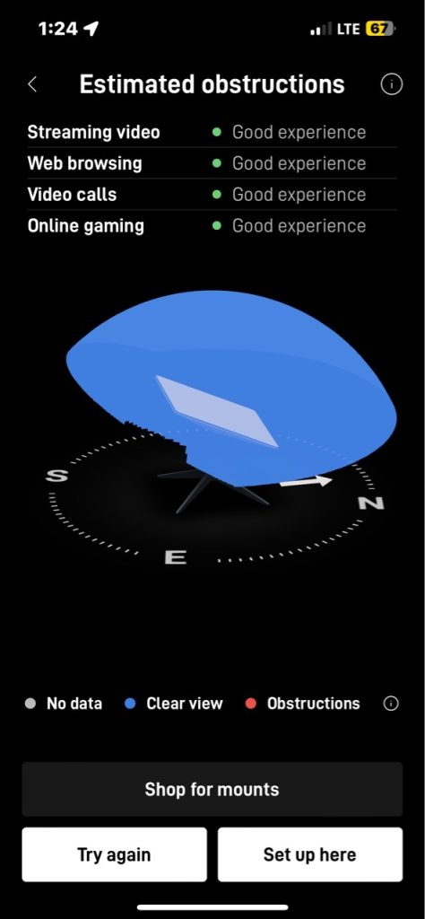 Starlink obstructions test Pixley CA