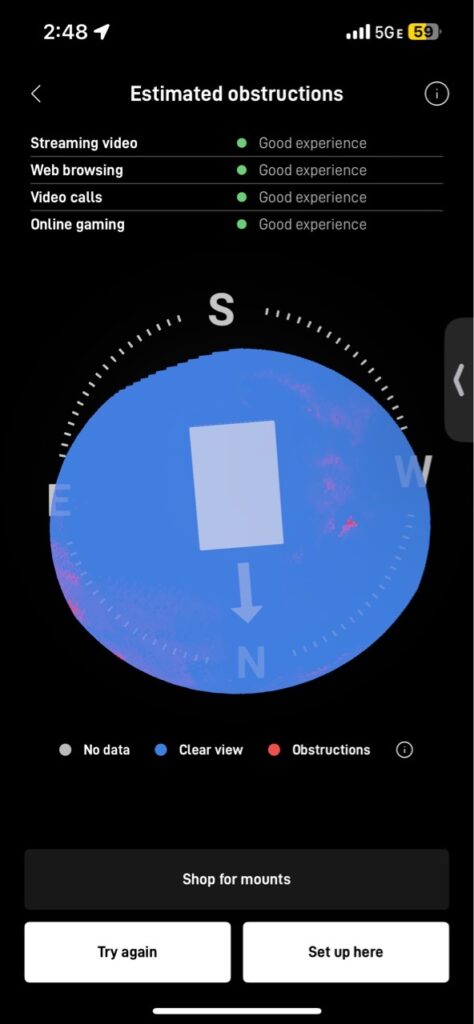 Starlink obstructions test Eagar AZ